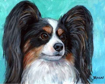 Papillon, Butterfly Dog, Dogs, Papillon Portrait, Dog Art Print, from Original Painted by Dottie Dracos, 8x10" Print