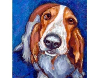 Basset Hound, Dogs, Dog Art, Hounds, Basset Hound Art, Dog Art Print of Original Painting by Dottie Dracos, Basset Hound Portrait, 8x10"