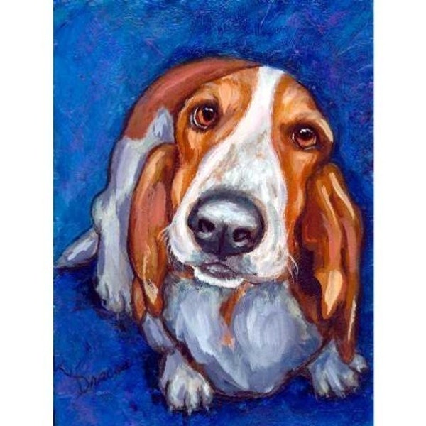 Basset Hound, Dogs, Dog Art, Hounds, Basset Hound Art, Dog Art Print of Original Painting by Dottie Dracos, Basset Hound Portrait, 8x10"