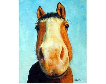 Paint Horse, Farm Animal Art Print by Dottie Dracos, horse art, horse painting, kitchen, kids' room, farm art, watermark not on print, 8x10"