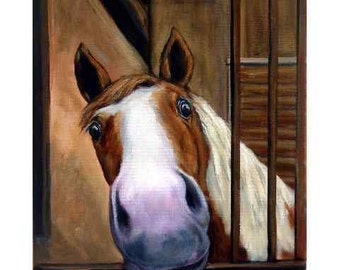 Horse Art, Print, Horses, Paint Bay Horse, in Stall, Dottie Dracos, Farm, Art for Kids, Farm Art, Horses, Contemporary Farm Art, 8x10"