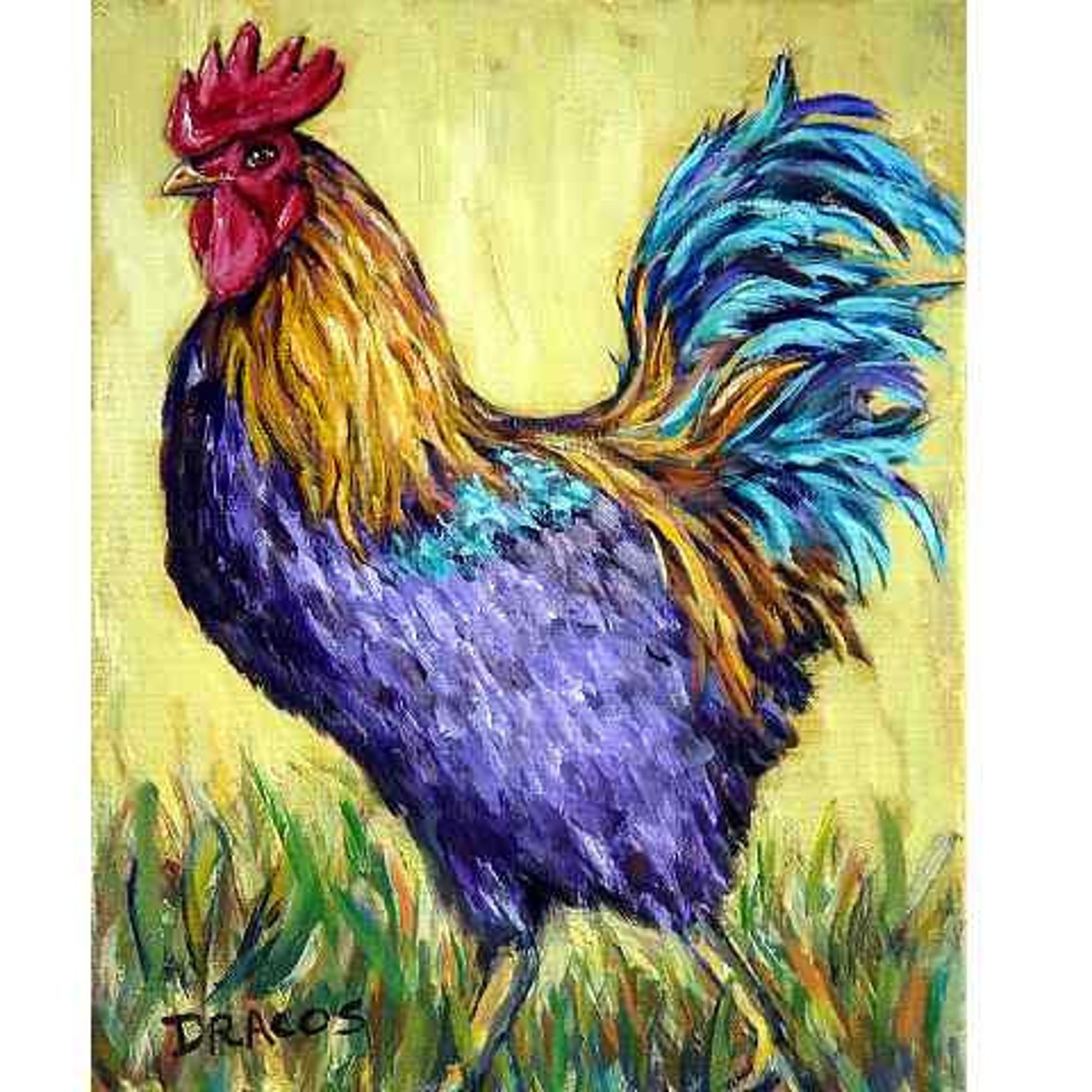 Rooster Farm Animal Art Print by Dottie Dracos Black copper image 1.