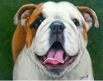 English Bulldog, Dogs, Dog Art, Bully, Dog Art Print Original Painting by Dottie Dracos, Companion Dogs, Bull Dogs, 8x10" Print