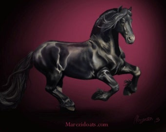 Horses, Friesian, Black Horse, Horse Art, Print of Original Digital Painting, Barn Art, Modern Horse Art, by Lara Mogensen 8x10" Print