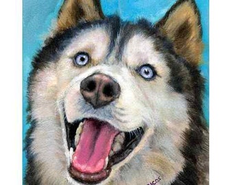 Siberian Husky, Husky, Dogs, Dog Art Print by Dottie Dracos "Husky Looking Up", Sled Dog, Working Dogs, 8x10" Print