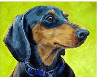 Dachshund, Dogs, Dog Art, Dog Art Print, by Dottie Dracos, Doxie, Black and Tan Dachshund, Hound Dogs, Small Dog, Weiner Dog, 11x14 & Up