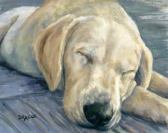 Labrador Retriever, Dog Art, Lab, Lab Art, Sleeping Lab, Lab Puppy, Retriever, Print of Painting, Dottie Dracos, Baby Lab, Yellow Lab, 8x10"