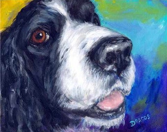 English Springer Spaniel, Dogs, Dog Art Print of Original Painting, Spaniels, Hunting Dogs, Springer Spaniel, Water Dogs, Bird Dogs,  8x10"