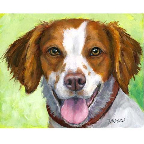 Brittany Spaniel, Dogs, Dog Art Print Painting by Dottie Dracos, Hunting Dogs, Spaniels, Brittany Spaniel Portrait, 8x10" Print