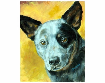 Australian Cattle Dog, Dog Art  Print Acrylic  Painting, Blue Heeler, working dogs, dog paintings, dogs, herding dogs, farm dog 8x10