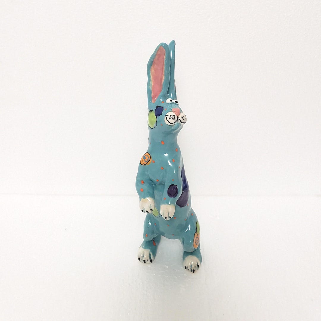 Turquoise Ceramic Rabbit Sculpture: Handmade Bunny Art by Dottie Dracos ...