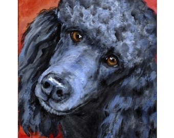 Poodles, Dogs, Poodle Dog Art Print of Original Painting, Poodle Art, Poodle Portrait, Black Poodle on Red, Picture, 11x14"