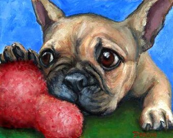 French Bulldog, French Bull Dog, Dogs, Dog Art Print, Dog Art, Fawn, Frenchie, Puppy, Toy, Original painted by Dottie Dracos, 11x14"