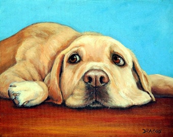 Labrador Retriever, Dogs, Dog Art, Yellow Lab, Hunting Dog, Art Print of Painting by Dottie Dracos, Lab portrait, Lab Dog Art, 8x10"