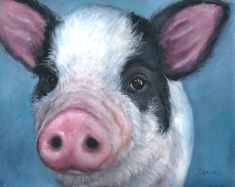 Pigs, Pig Art, by Dottie Dracos, Piglet, Baby Pig, Kitchen Art, Children Art, Modern Farm, Contemporary Farm, City Farm Art, 8x10"