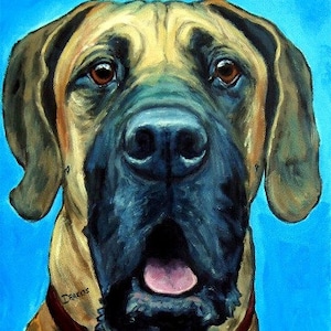 Great Dane, Dogs, Great Dane Dogs, Giant Dogs, Dane Portrait, Dog Art, Print Painting by Dottie Dracos, Tan Great Dane, 8x10 Print image 1