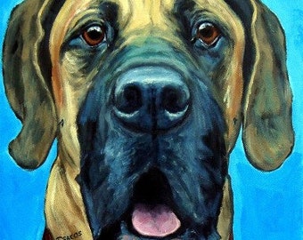 Great Dane, Dogs, Great Dane Dogs, Giant Dogs, Dane Portrait, Dog Art, Print Painting by Dottie Dracos, Tan Great Dane, 8x10" Print