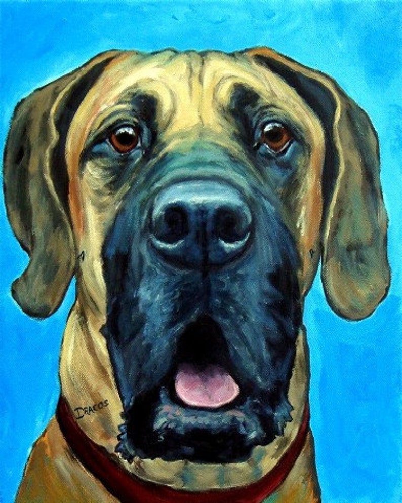 Great Dane, Dogs, Great Dane Dogs, Giant Dogs, Dane Portrait, Dog Art, Print Painting by Dottie Dracos, Tan Great Dane, 8x10 Print image 1