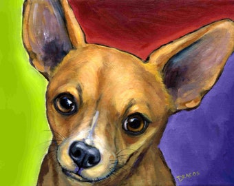 Chihuahua, Dogs, Dog Art, Chihuahua Art, Fawn Chihuahua, Chichi, Chihuahueno,  Print of Painting by Dottie Dracos, Dog Prints, 8x10"