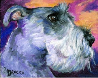 Schnauzer Dog, Dogs, Dog Art, Schnauzer, Schnauzer Portrait, German Dog, Dog Art Print of Original Painting by Dottie Dracos 8x10" Print