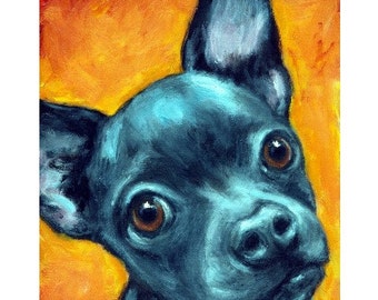 Chihuahua, Dogs, Dog Art, Tiny Dog, Chihuahua Dog Art Print of Original Painting by Dottie Dracos "Black Chihuahua on Orange", 8x10" Print