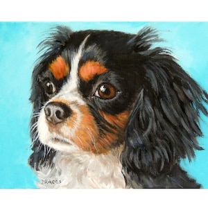 Cavalier King Charles Spaniel, King Charles Spaniel, Dog Art Print of Original Painting by Dottie Dracos, Tricolor Cav, 8x10 Print image 1