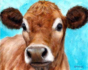 Cows, Jersey Cow, Jersey Cow Art Print, Jersey, Dairy Cow, Watermark NOT on your print, Painting by Dottie Dracos, 8x10"