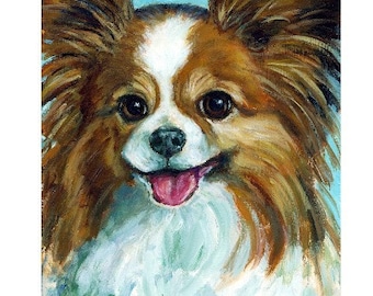 Papillon, Dogs, Dog Art  Print of Original Painting by Dottie Dracos, A  Brown and White Pap, Papillon Portrait, 11x14 & up