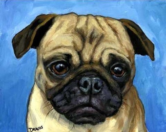 Pug, Pug Dogs, Dogs, Small Dogs, Companion Dogs, Pug Portrait, Dog Art Print of Original Painting by Dottie Dracos, 8x10" Print