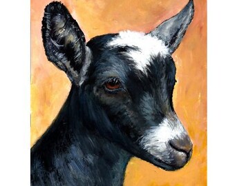 Goats, Nigerian Dwarf Goat, Farm Art print, Goat Art, by Dottie Dracos, Goats, Farm Animal Art, Goat Painting, dwarf goat, modern farm art