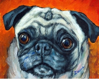 Pug Dog, Pugs, Companion Dogs, Small Dogs, Pug Art, Dog Art, Pug Puppy, from painting by Dottie Dracos, 8x10" Print