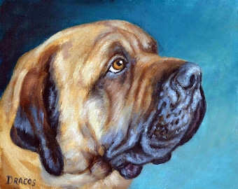 Dogs, Dog Art, Mastiff, Print of Original Painting by Dottie Dracos, English Mastiff, Huge Dog, Dog Art Print, Fawn Mastiff Portrait, 8x10"