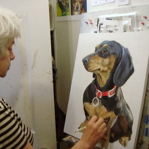 Poodles, Dogs, Poodle Dog Art Print of Original Painting, Poodle Art, Poodle Portrait, Black Poodle on Red, Picture, 8x10 image 2