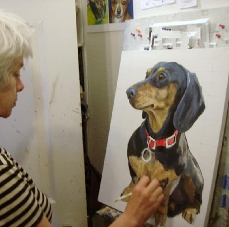 Poodles, Dogs, Poodle Dog Art Print of Original Painting, Poodle Art, Poodle Portrait, Black Poodle on Red, Picture, 8x10 image 2