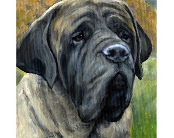 Mastiff, Dogs,  Dog Art Print of Original Painting by Dottie Dracos "English Mastiff with Black Muzzle," Bully Dog, Huge Dog, 8x10" Print