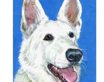 German Shepherd,  Dogs, Dog Art Print by Dottie Dracos, Herding Dog, White German Shepherd, 11x14" & Up