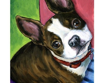 Boston Terrier, Dogs, Brindle,  Dog Art, Boston Terrier Portrait, Print of Original Painting by Dottie Dracos, 11x14 & Up