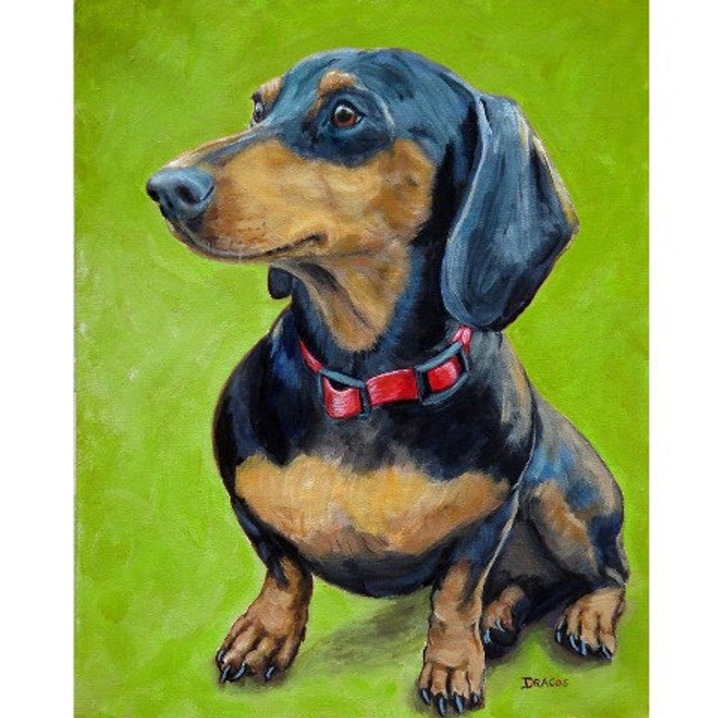 Bassotto Cane Arte Stampa Di Dottie Dracos Nero Focato Doxie Etsy