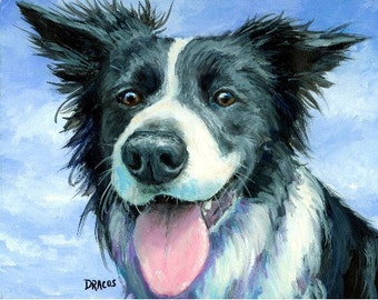 Border Collie, Herding Dogs, Dogs, Dog Art Print of Original Painting by Dottie Dracos, Farm Dogs, Border Collie Portrait, 11x14 & Up