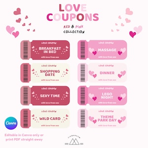Love Coupons Book PDF stampabile / Coupon modificabili per coppie d'amore / Regalo per lui per lei / Regalo di compleanno / Regalo di anniversario / San Valentino