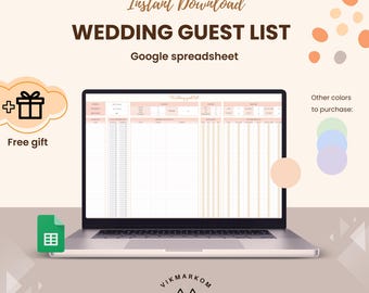 Wedding Spreadsheet Google Sheet | Guest List Tracker for Wedding | RSVP & Invitation Planner
