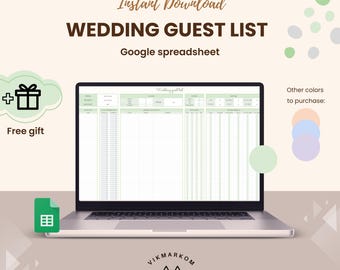 Wedding Guest List Google Sheets | Digital Guest List Template | Wedding Planner & RSVP Tracker