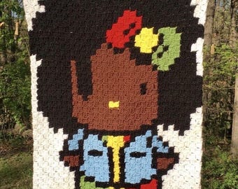 Rasta Kitty C2C Crochet Blanket – Pixel Art Groovy Cat Throw, Nursery Decor