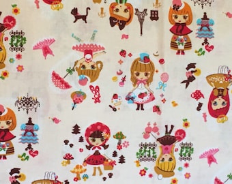 Cute Dolls in Paris, Kawaii Little Girls in France by Cosmo Textiles Japan 100% cotton , RARE, OOP - Fat Quarter
