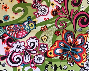 European Whimsical Butterflies Birds and Flowers fabric Hilco Stenzo Oilily Imported from Europe, ctn RARE, OOP- 20”x57”