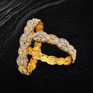 Exquisite Gold-Plated Cubic Zirconia Bracelet – Indian-Style Bangle for Weddings and Special Occasions