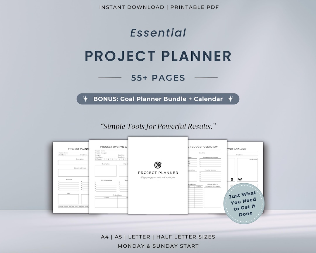 Essential Project Planner Printable Bundle | Task Tracker | Timeline ...