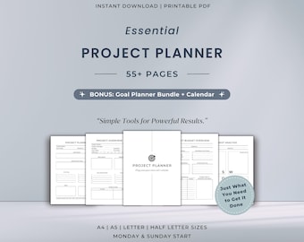 Essential Project Planner Printable Bundle | Task Tracker | Timeline | Work Planner for Small Businesses