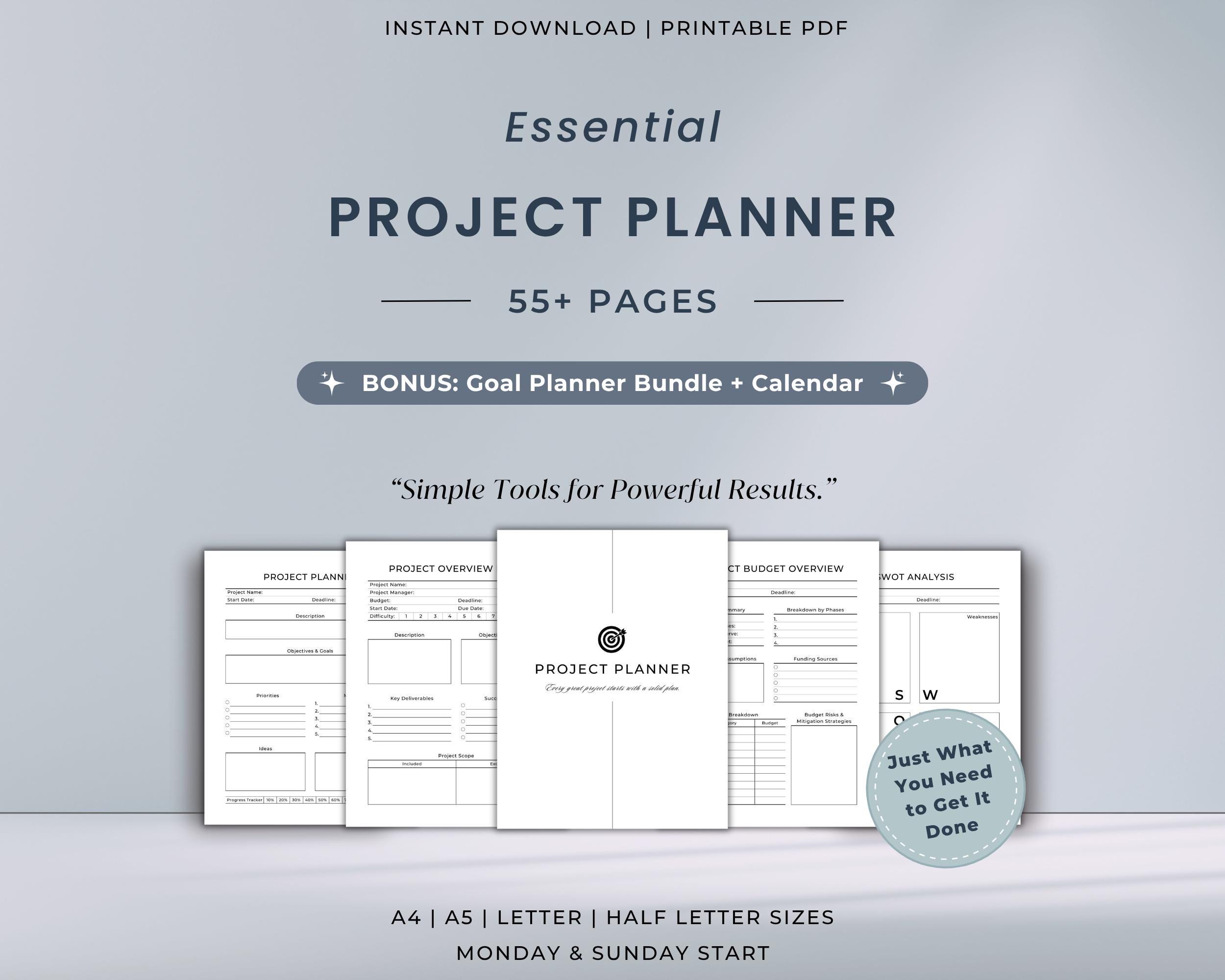 Essential Project Planner Printable Bundle | Task Tracker | Timeline ...