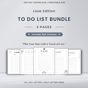 Love Edition To Do List Printable Bundle | Minimalist Daily Planner | Task List | Routine Checklist | Habit Tracker